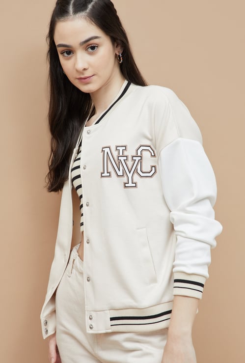 GINGER Striped Baseball Collar Sweatshirt