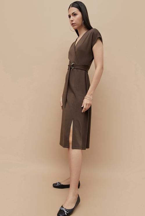 CODE Solid Wrap Dress