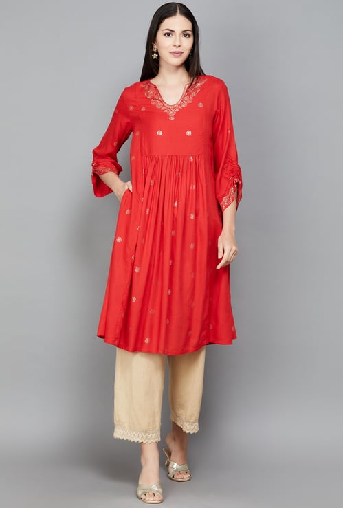 BIBA Foil Printed A-Line Kurta