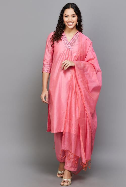BIBA Embroidered Straight Kurta Set