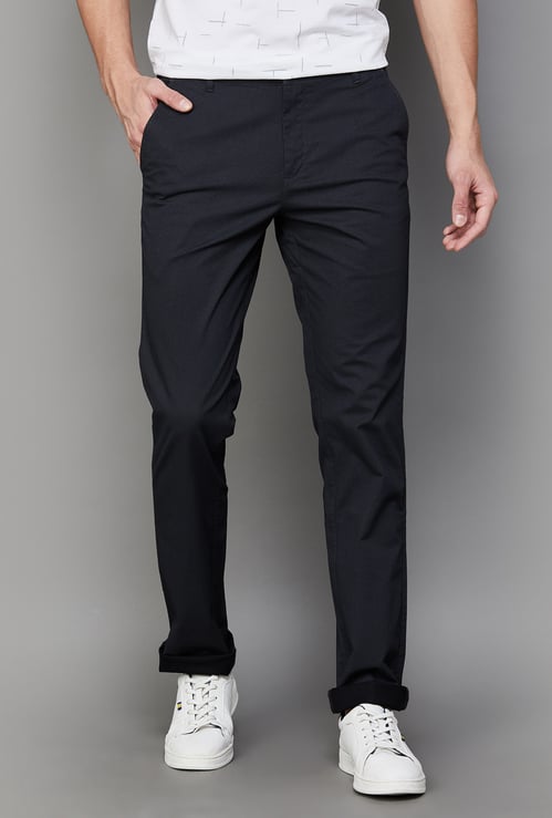 COLORPLUS Patterned Slim Straight Trousers