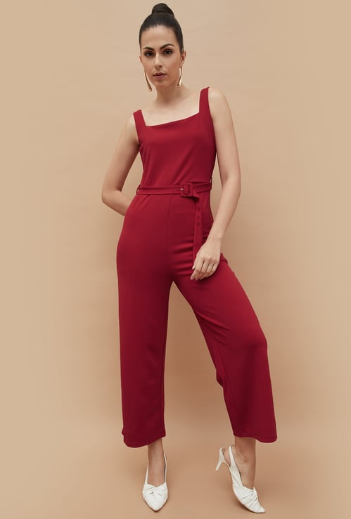 CODE Solid Belted Jumpsuit