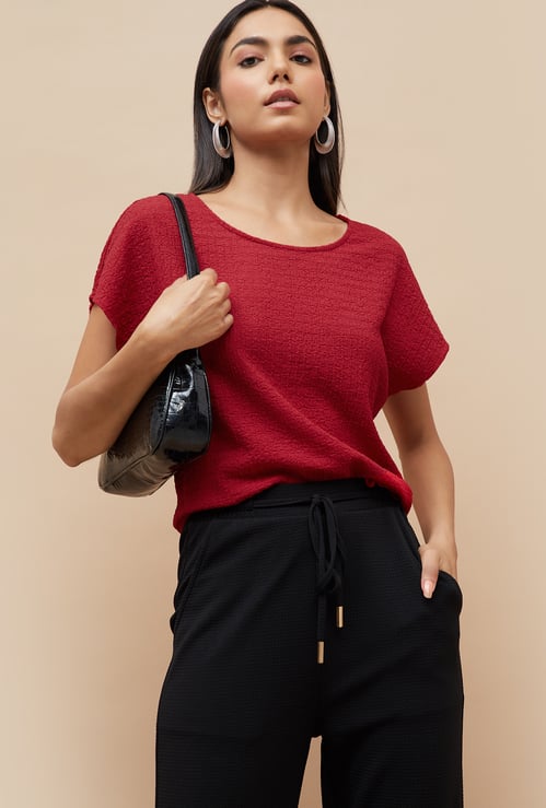 CODE Textured Round Neck Top