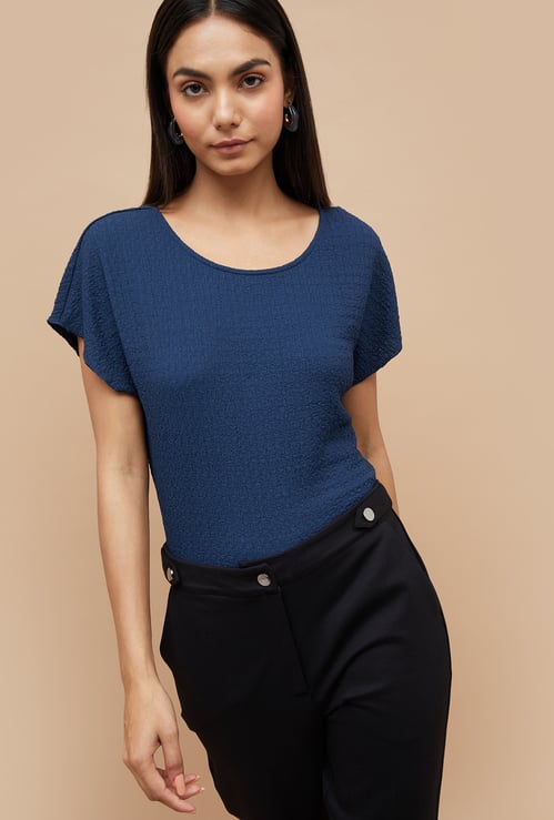 CODE Textured Round Neck Top