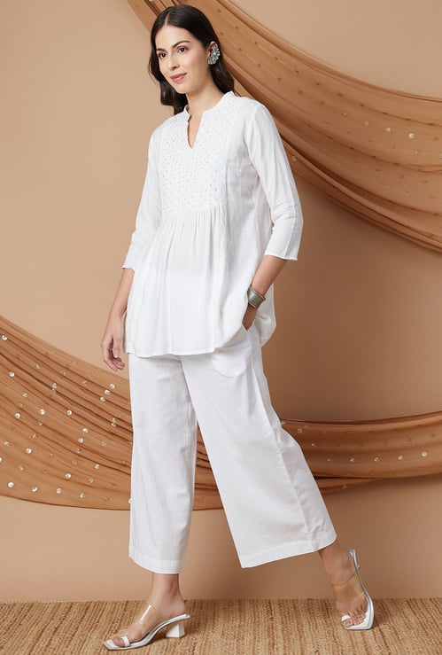 MELANGE Solid Wide Leg Culottes