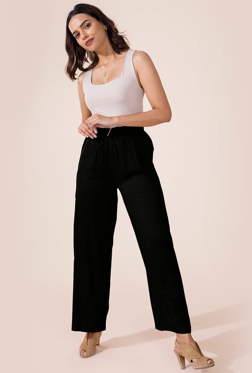 GO COLORS Solid Mid Rise Palazzos