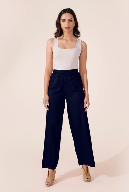 GO COLORS Solid Mid Rise Palazzos