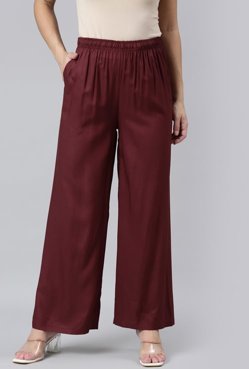 GO COLORS Solid Mid Rise Palazzos