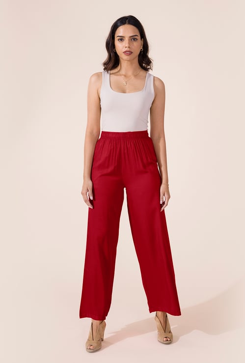 GO COLORS Solid Mid Rise Palazzos