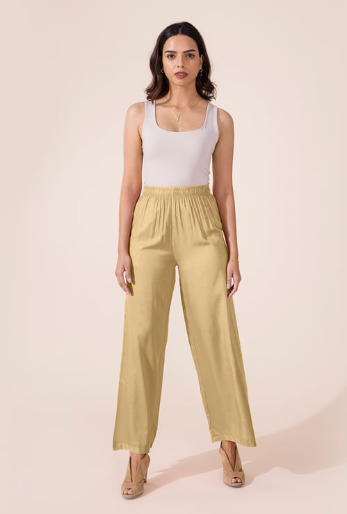 GO COLORS Solid Mid Rise Palazzos