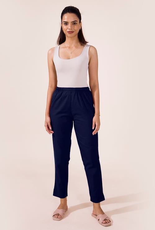 GO COLORS Solid Slim Fit Straight Pants