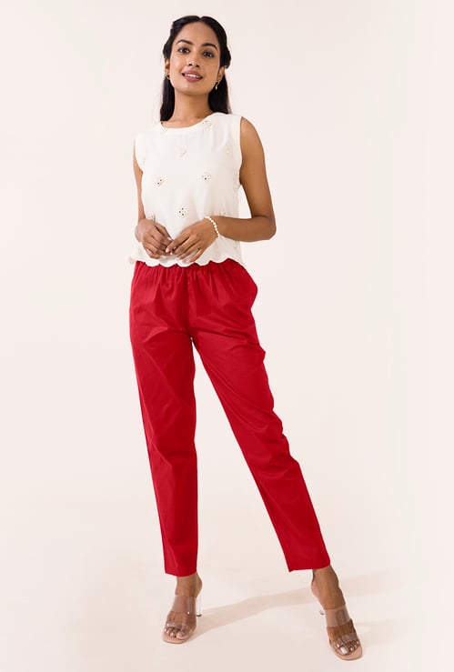 GO COLORS Solid Tapered Fit Straight Pants