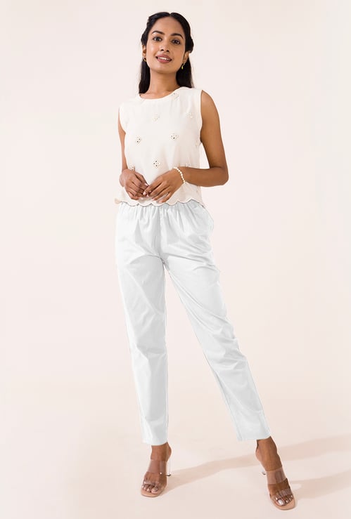 GO COLORS Solid Tapered Fit Straight Pants
