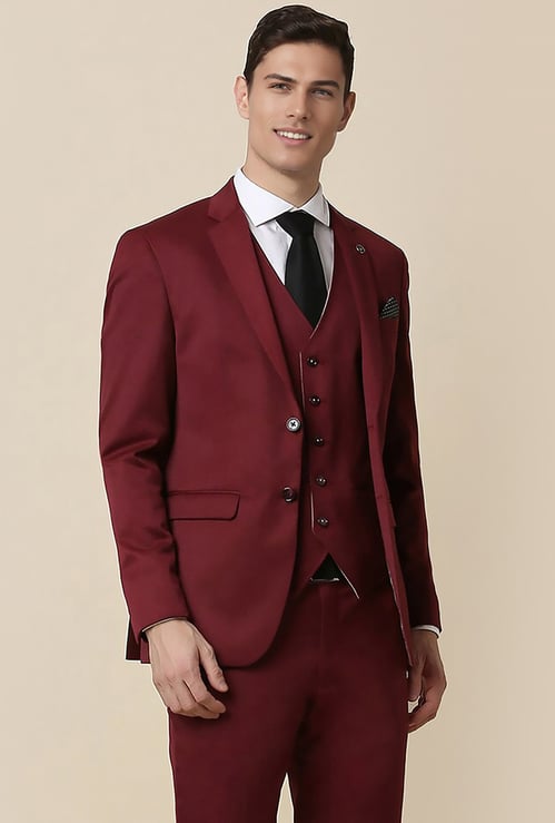 ALLEN SOLLY Solid Slim Fit Formal Three Piece Suit