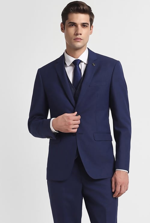 ALLEN SOLLY Textured Slim Fit Formal Three Piece Suit
