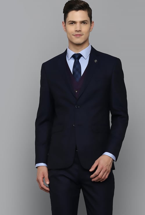 ALLEN SOLLY Solid Slim Fit Formal Three Piece Suit
