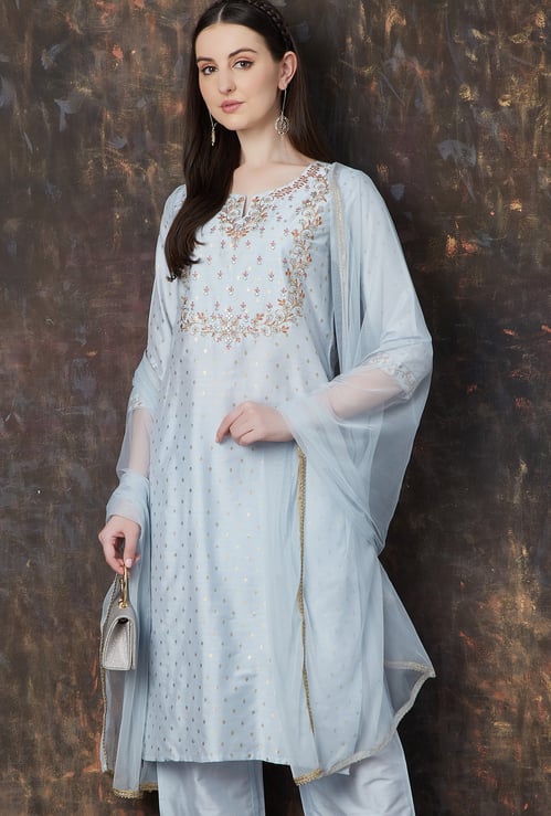 MELANGE Embroidered Straight Kurta Set