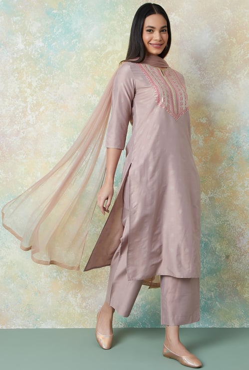 MELANGE Embroidered Yoke Straight Kurta Set