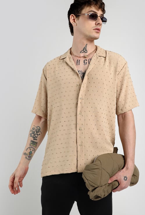 CAMPUS SUTRA Textured Oversized Casual Shirt