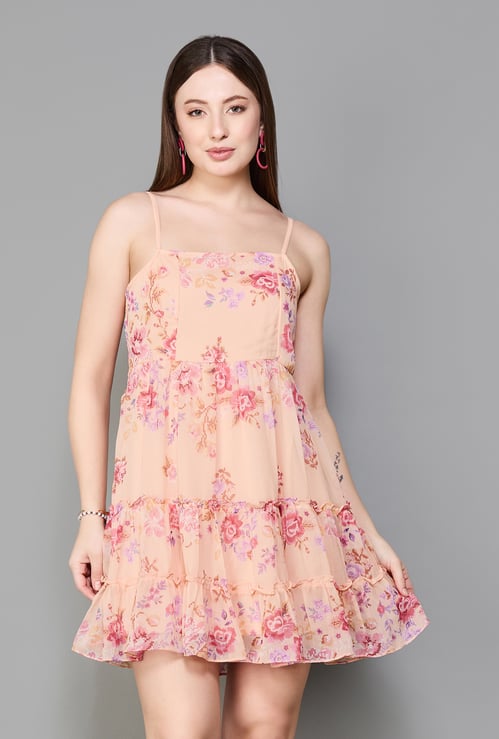 AND Floral Print Tiered Strappy Dress