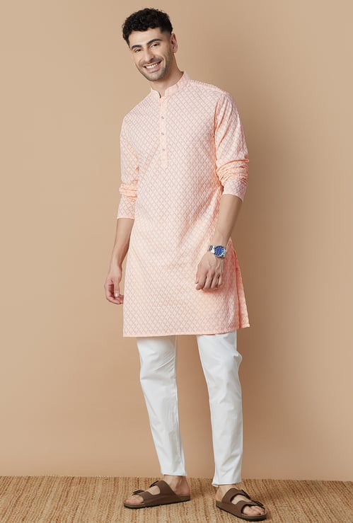 MELANGE Embroidered Band Collar Kurta