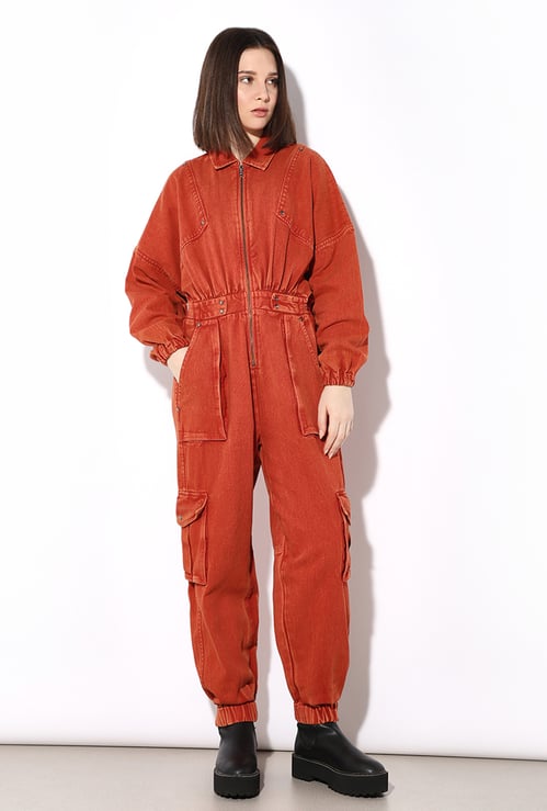 ONLY Zip-Front Denim Jumpsuit