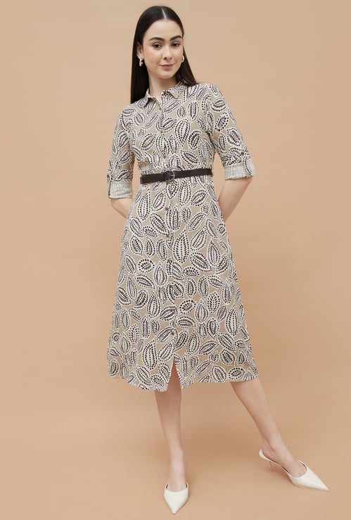 FAME FOREVER Printed Belted Shirt Dress