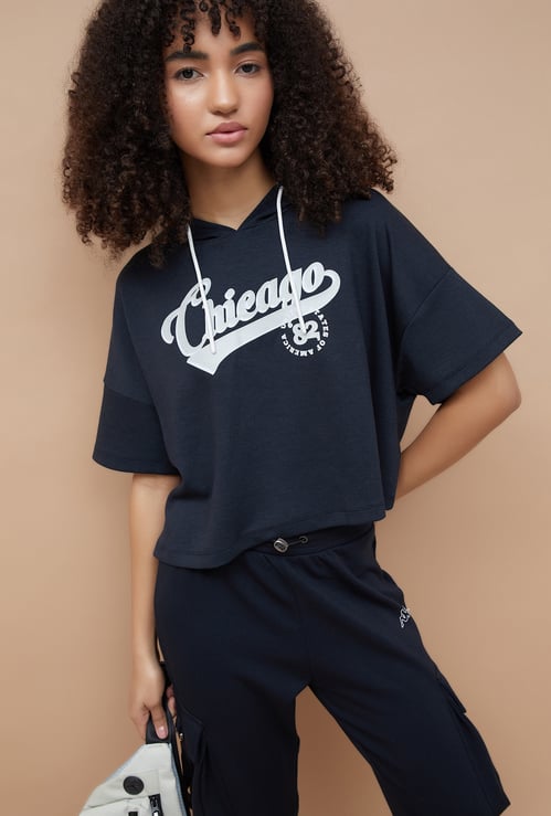 KAPPA Printed Hooded Crop T-shirt