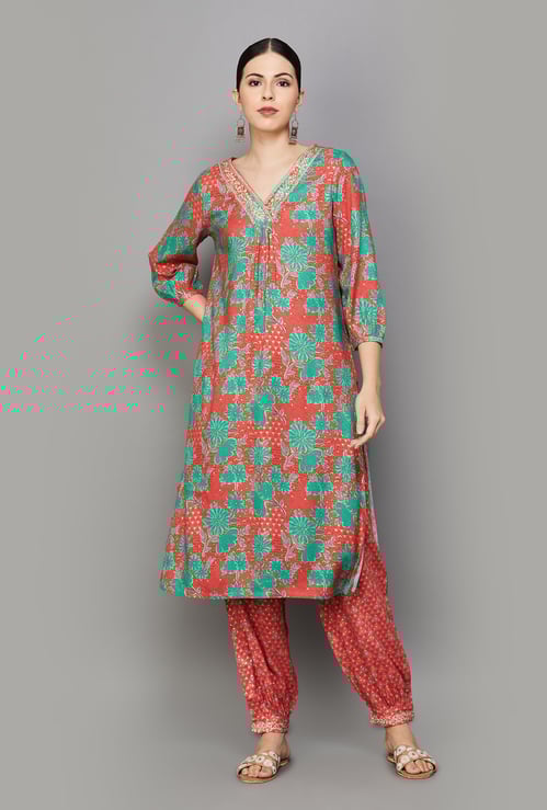 GLOBAL DESI Floral Print Straight Kurta Set