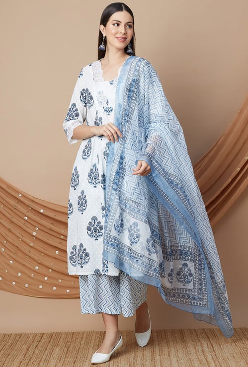 MELANGE Floral Print A-Line Kurta Set