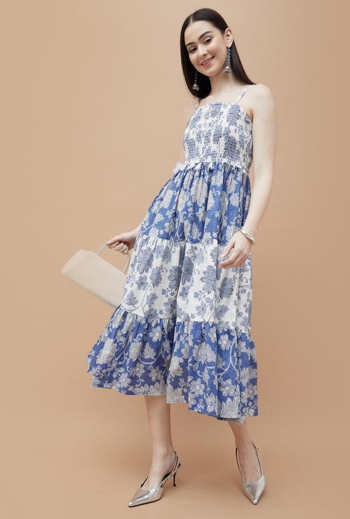 COLOUR ME Floral Print A-Line Midi Dress