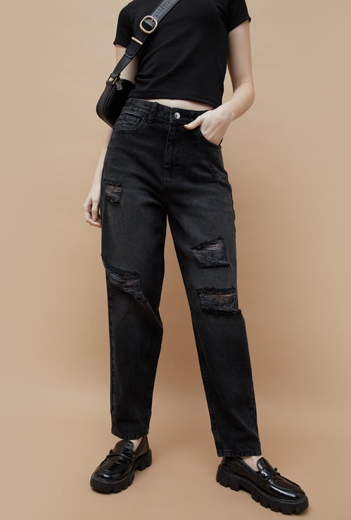 GINGER Distressed Mom Fit Jeans