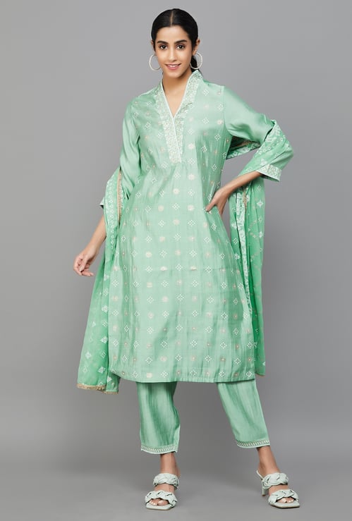 RANGRITI Foil Print Straight Kurta Set