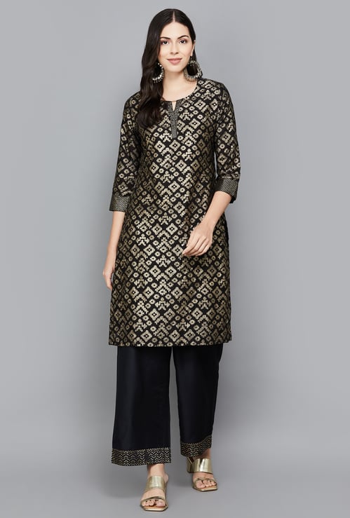 RANGRITI Foil Print Straight Kurta