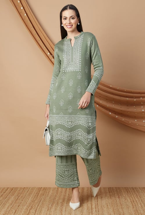 MELANGE Self Design Straight Kurta Set