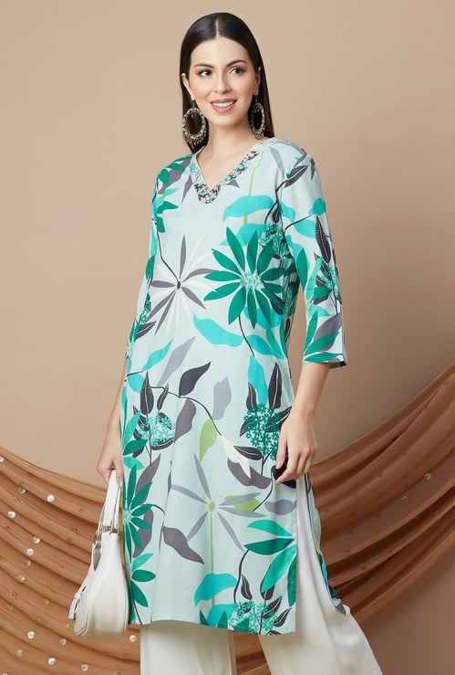 MELANGE Floral Printed Straight Kurta