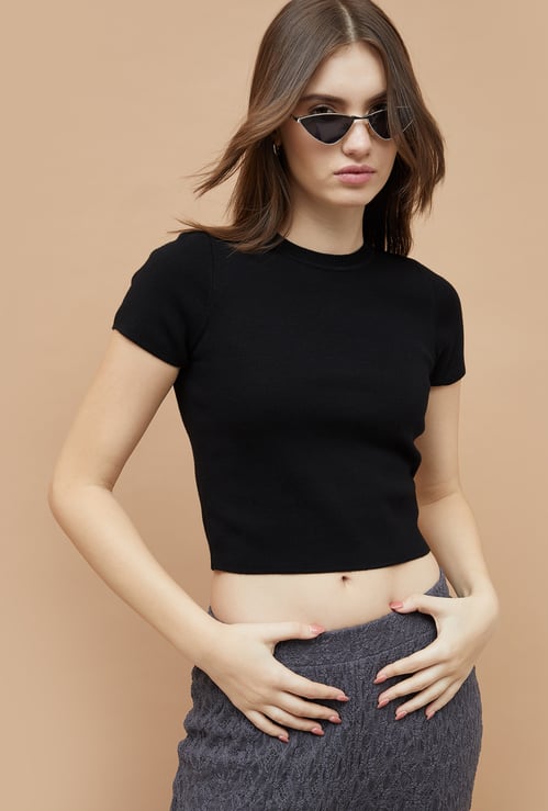 GINGER Solid Cropped T-shirt