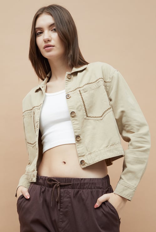 FAME FOREVER Solid Cropped Jacket
