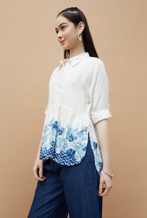 COLOUR ME Floral Print Peplum Top