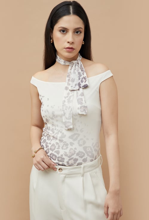 CODE Animal Print Off-Shoulder Top