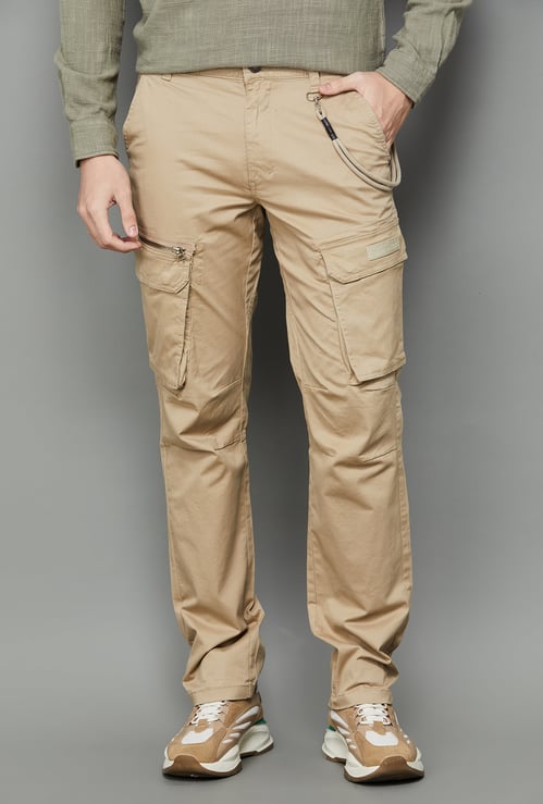 T-BASE Solid Regular Fit Cargo Trousers