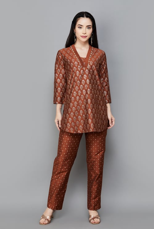 SPAN Floral Print Kurti Set