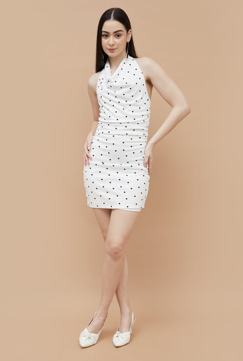 GINGER Polka Dot Print Halter Bodycon Dress