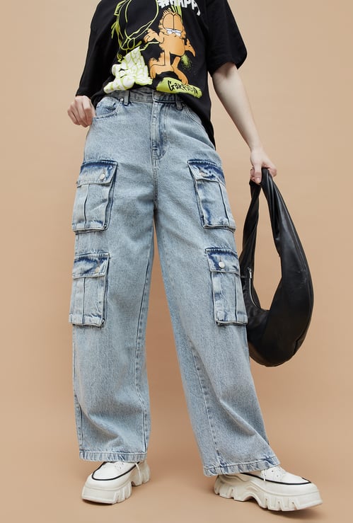 GINGER Acidwashed Cargo Jeans