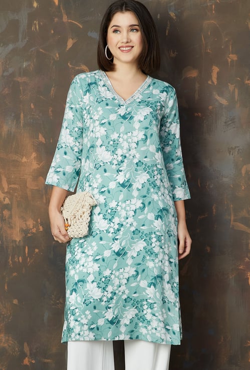 MELANGE Floral Print Straight Kurta