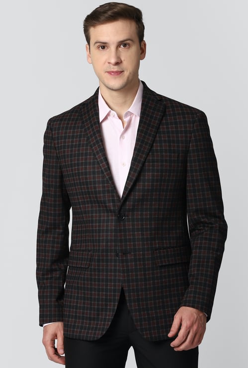 PETER ENGLAND Checked Slim Fit Single-Breasted Formal Blazer