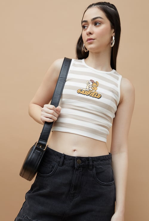 GINGER Garfield Striped Crop T-shirt