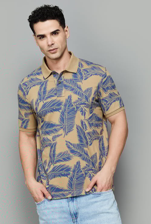 FAHRENHEIT Leaf Print Polo T-shirt