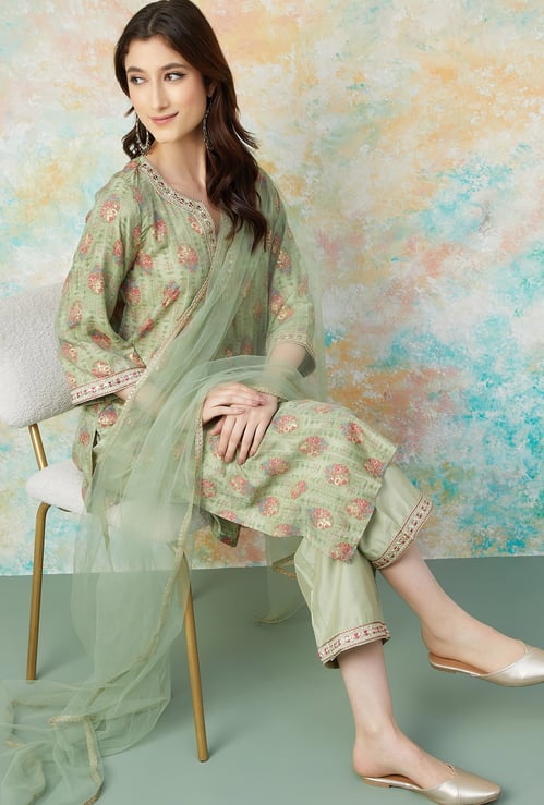 MELANGE Floral Print Straight Kurta Set