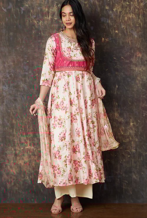 MELANGE Embroidered A-Line Kurta with Dupatta